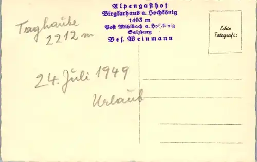 11261 - Salzburg - Hochkönig , Birgkarhaus - nicht gelaufen 1949