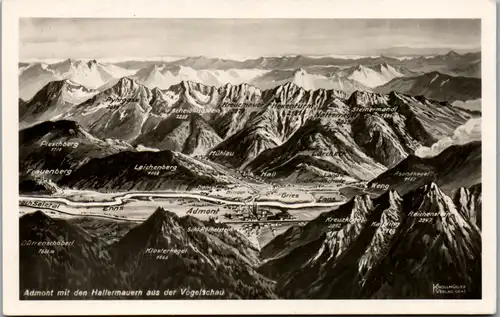 11308 - Steiermark - Admont mit den Hallermauern aus der Vogelschau , Landkarte - nicht gelaufen 1932