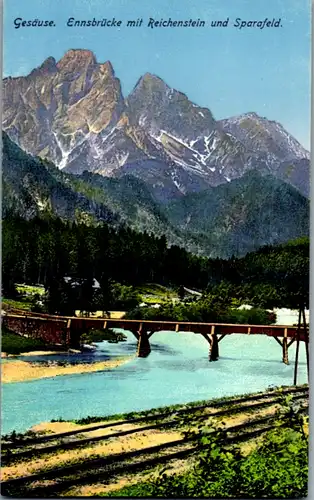 11310 - Steiermark - Gesäuse , Ennsbrücke mit Reichenstein und Sparafeld , Künstlerkarte - nicht gelaufen 1924