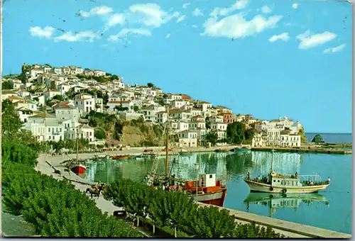 11328 - Griechenland - Skopelos , Skopelo , Vue partielle avec le quai , Teilansicht mit Ufer - gelaufen 1987