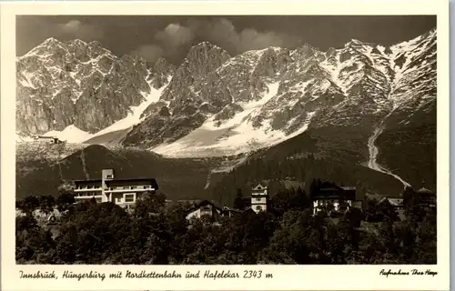 11350 - Tirol - Innsbruck , Hungerburg mit Nordkettenbahn und Hafelekar - nicht gelaufen 1950