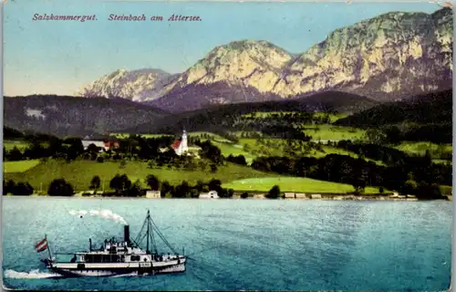 11395 - Oberösterreich - Steinbach am Attersee , Salzkammergut , Dampfer , Schiff - gelaufen 1907