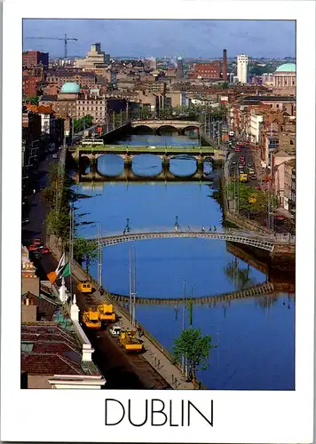 11406 - Irland - Dublin , River Liffey , Wicklow Hills , Brücke - gelaufen 1997