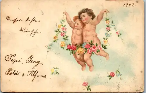 11436 - Künstlerkarte - Zwei Kinder - gelaufen 1902