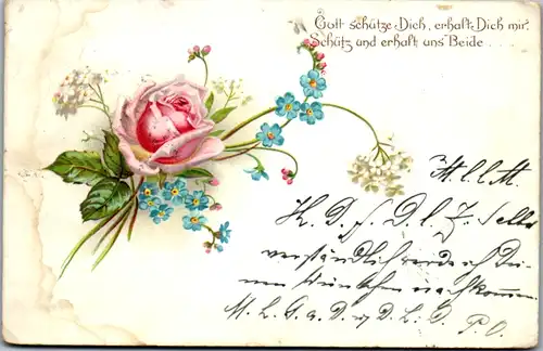 11439 -  - Blumen , Rose , Lithografie - gelaufen 1902