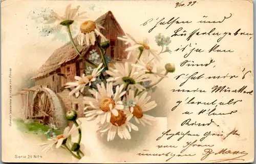 11446 -  - Blumen , Wasserrad , Wassermühle , Mühle . Lithografie - gelaufen 1899