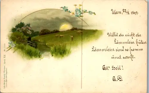 11457 -  - Landschaft , Lithografie - gelaufen 1899