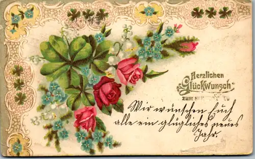 11464 -  - Herzlichen Glückwunsch zum Namenstage , Blumen , Lithografie - gelaufen