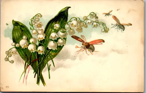 11470 -  - Blumen Maiglöckchen , Käfer , Lithografie - nicht gelaufen