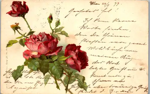 11476 -  - Blumen , Rosen , Lithografie - gelaufen 1899