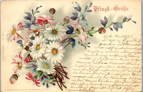 11485 -  - Blumen , Lithografie , Pfingst Grüße - gelaufen 1899