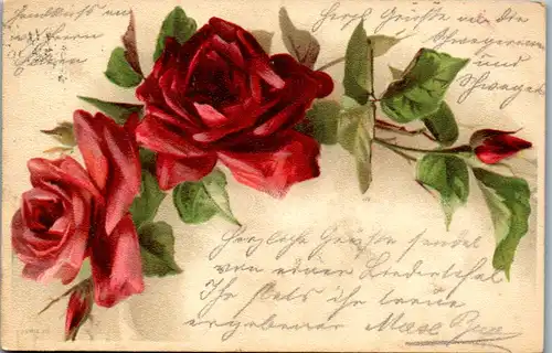 11486 -  - Blumen , Lithografie , Rosen - gelaufen 1899