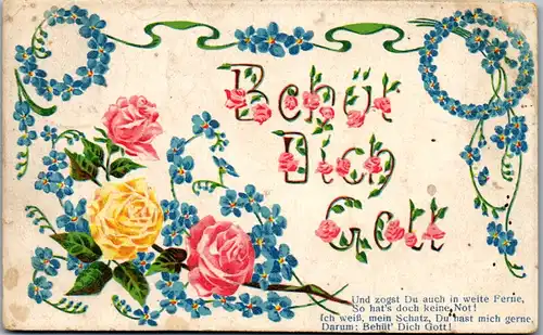 11489 -  - Blumen , Gedicht , Spruch , Behüt dich Gott - gelaufen