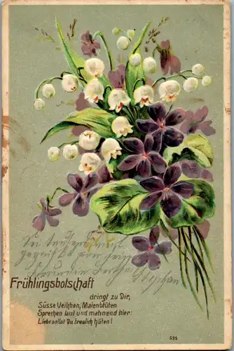11498 -  - Blumen , Frühlingsbotschaft , Gedicht , Reliefkarte - gelaufen