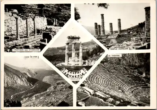 11544 - Griechenland - Delphi , Tholos , View to Itea , Temple D' Apollon , Portique des Atheniens , Mehrbildkarte - nicht gelaufen 1957