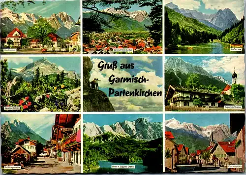 11564 - Deutschland - Garmisch Partenkirchen , Floriansplatz , Frühlingsstraße , Rießersee , Alpspitze , Mehrbildkarte - gelaufen