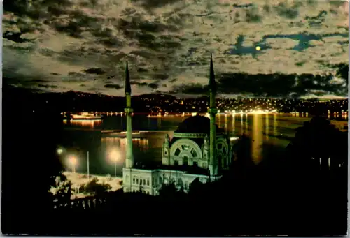 11580 - Türkei - Instanbul , The Mosque of Dolmabahce and Bosphorus on the moonlight  - gelaufen