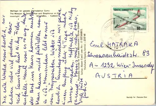 11580 - Türkei - Instanbul , The Mosque of Dolmabahce and Bosphorus on the moonlight  - gelaufen