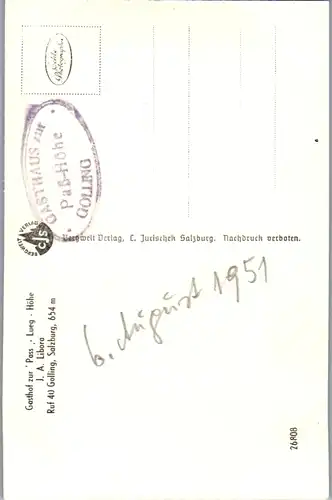 11649 - Salzburg - Golling , Pass Lueg , Gasthaus zur Passhöhe , Auto , J. A. Libora - nicht gelaufen 1951