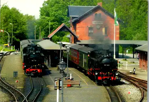 11692 - Deutschland - Bertsdorf , Bahnhof mit Schmalspurdampflokomotiven , 99 731 u. 99 749 - gelaufen