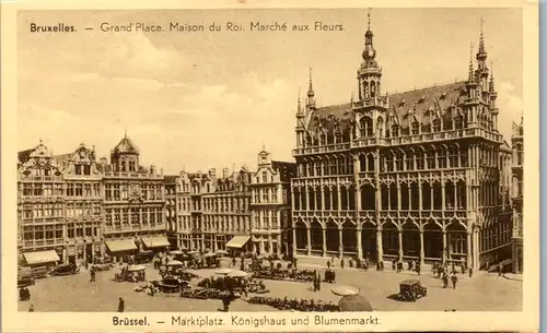 11711 - Belgien - Brüssel , Grand Place ,  Maison du Roi , Marche aux Fleurs , Marktplatz , Königshaus und Blumenmarkt - nicht gelaufen