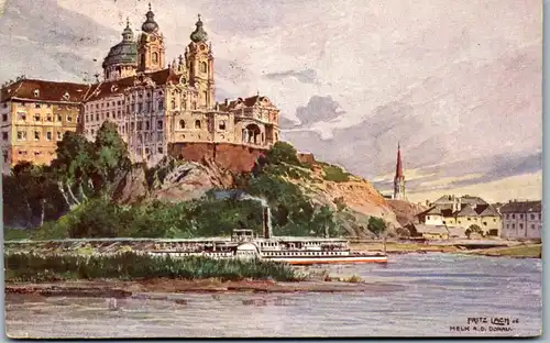 11736 - Künstlerkarte - Melk an der Donau , signiert , Fritz Lach - gelaufen