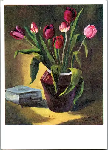11821 - Künstlerkarte - Blumen , Tulpen , signiert Sune H. Fick - nicht gelaufen