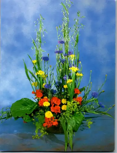 11828 -  - Blumen , Kornblumen , Tagetes und Allium - nicht gelaufen