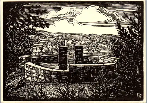 11848 - Künstlerkarte - Der Dichterstein Offenhausen , Holzschnitt Prof. Martin Hössler - nicht gelaufen