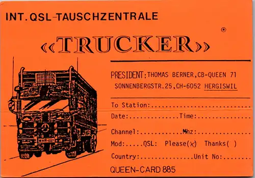 11867 - QSL - CB , Schweiz , int. Tauschzentrale , Trucker , Hergiswil