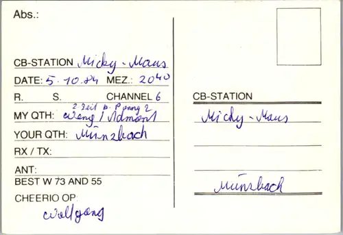 11885 - QSL - CB , Österreich , Weng , Admont , Witacker
