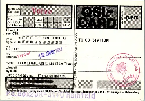 11933 - QSL - CB , Österreich , Hainfeld , Volvo