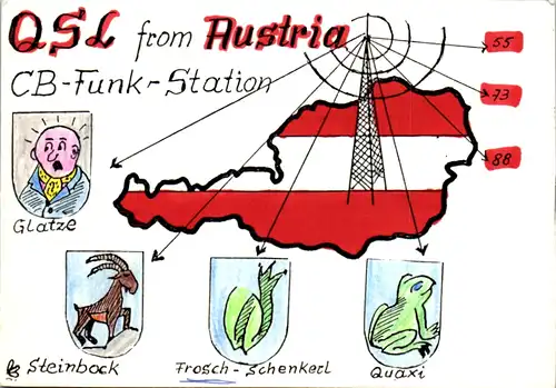 11938 - QSL - CB , Österreich , Krems , Glatze , Steinbock , Frosch Schenkerl , Quaxi