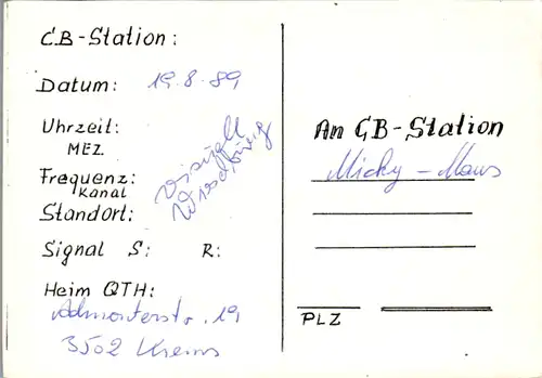 11938 - QSL - CB , Österreich , Krems , Glatze , Steinbock , Frosch Schenkerl , Quaxi