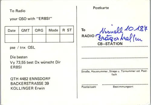 11944 - QSL - CB , Österreich , Ennsdorf , Erbsi