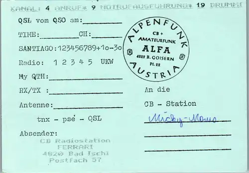 11947 - QSL - CB , Österreich , Bad Ischl , Ferrari