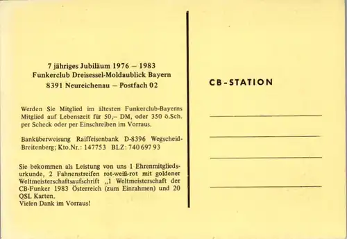 11960 - QSL - Funkerprominendenclub Moldaublick Dreisessel , Bayern , Neureichenau
