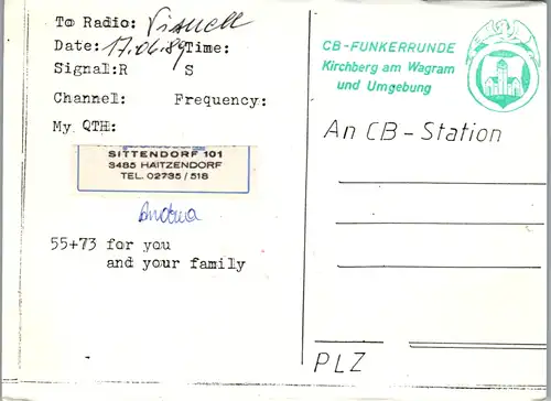 11963 - QSL - CB , Österreich , Haitzendorf , Giovanna