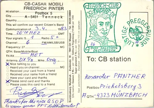 11973 - QSL - CB , Österreich , Tenneck , Cäsar Mobili