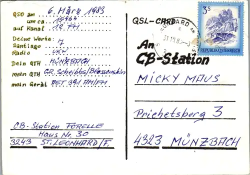 11987 - QSL - CB , Österreich , St. Leonhard , Forelle