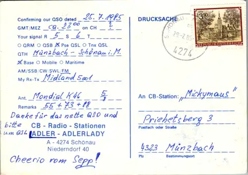 12004 - QSL - CB , Österreich , Schönau , Adler , Adlerlady