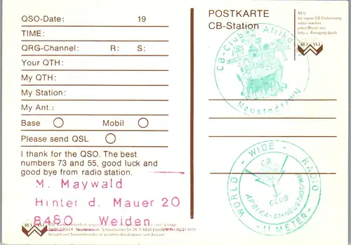 12005 - QSL - CB , Deutschland , Weiden , Afrika