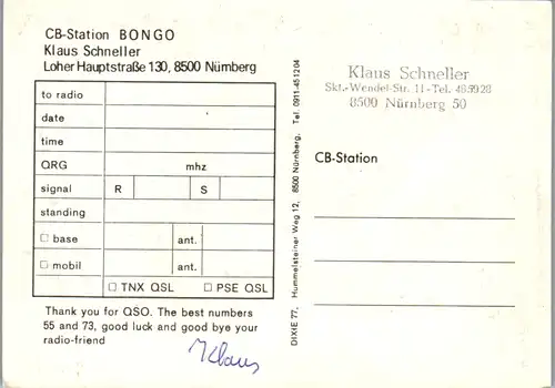 12013 - QSL - CB , Deutschland , Nürnberg , Bongo