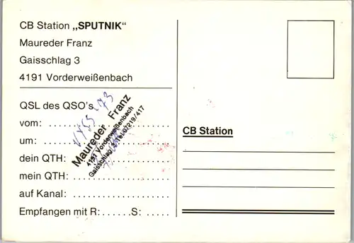 12019 - QSL - CB , Österreich , Vorderweißenbach , Sputnik