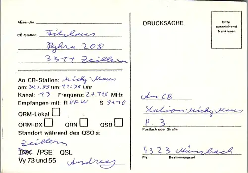 12060 - QSL - CB , Österreich , Zeillern , Filzlaus