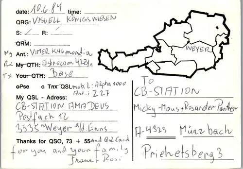 12073 - QSL - CB , Österreich , Weyer , Amadeus , Gelbe Rose