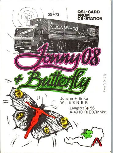 12081 - QSL - CB , Österreich , Ried im Innkreis , Jonny 08 , Butterfly