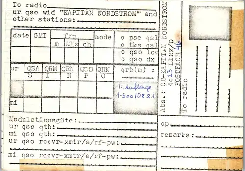 12098 - QSL - CB , Österreich , Linz , Kapitän Nordstrom