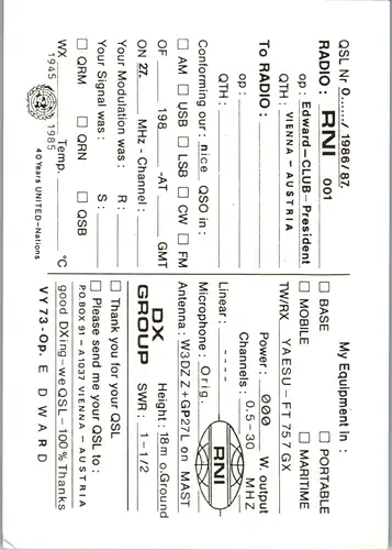 12112 - QSL - CB , Österreich , Wien , Northsea Int