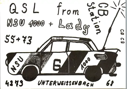 12114 - QSL - CB , Österreich , Unterweissenbach , NSU 1000 , Lady